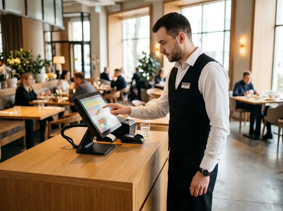 Restaurant staff with a POS terminal and iiko integration